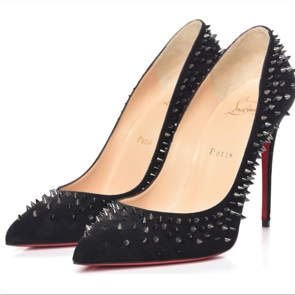 CHRISTIAN LOUBOUTIN Veau Velours Studded Escarpic 100 Pumps Size 37 (US 6.5/7)